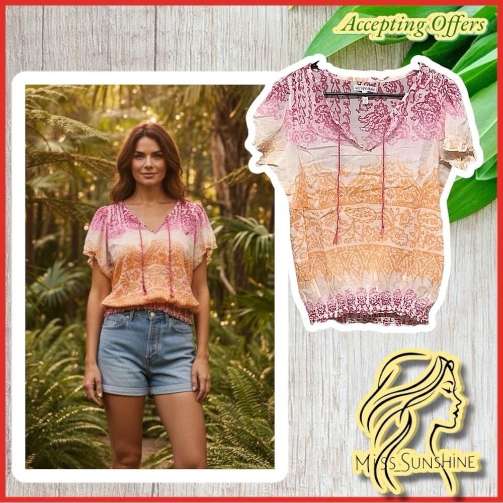 Aeropostale - Sz XL - ombre BOHO Top - 100% cotton - pink orange